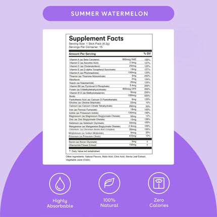 MIXHERS Prenatal+ Prenatal & Postnatal Support Drink Mix – Summer Watermelon Flavor – 15 Stick Packets