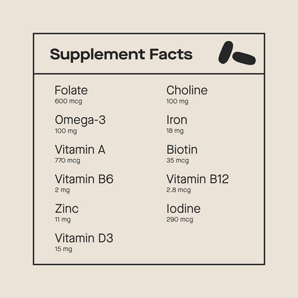 Modern Fertility Prenatal Multivitamin – OB-GYN Developed, 12 Essential Nutrients, 60 Capsules