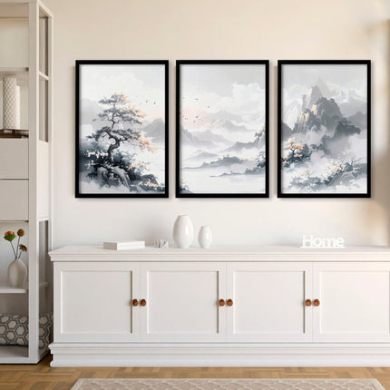 Modern Pictures For Living Room | Set of 3 Asian Inspired Wall art Prints