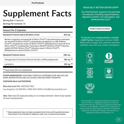 Needed Balance Prenatal Prebiotic & Probiotic — 60 Capsules