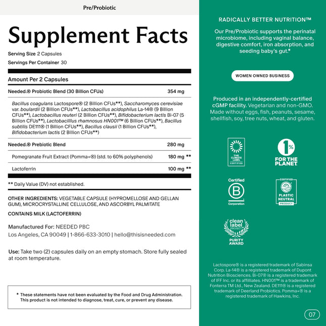 Needed Balance Prenatal Prebiotic & Probiotic — 60 Capsules