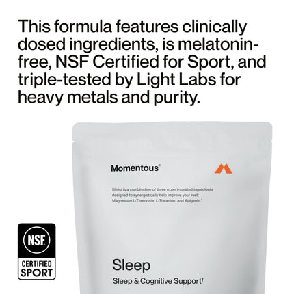 Momentous Nightly Sleep Pack – Magnesium L-Threonate, L-Theanine & Apigenin | 30 Servings | NSF Certified for Sport