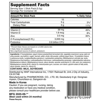 MOMSTAMIN Premium 3,000mg HMO 2'-FL Prebiotic Probiotic Powder – Immunity & Gut Health (30 Sticks)