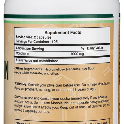 Double Wood Monolaurin Immune Support – 1,000mg per Serving, 210 Capsules (Vegan, Non-GMO, Gluten Free) – Pack of 2