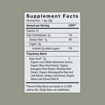 Moon Juice Brain Dust - Adaptogenic Mushroom Support for Focus, Memory & Clarity | Lion’s Mane, Ginkgo Biloba & Ashwagandha - Caffeine-Free, Vegan - 1.5 oz
