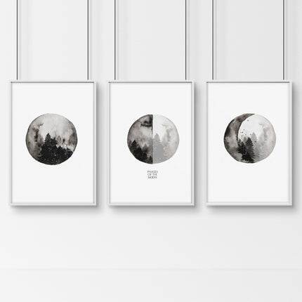 Moon phases wall art | Home office decor set of 3 prints