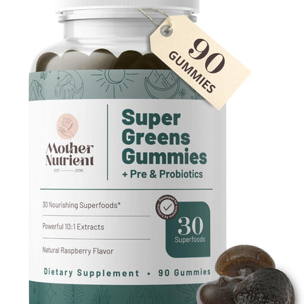 Mother Nutrient Super Greens Gummies – Women & Adults, 30 Superfoods, 90 Gummies