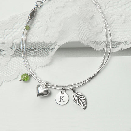 Personalised Sterling Silver Peridot Charms Bracelet