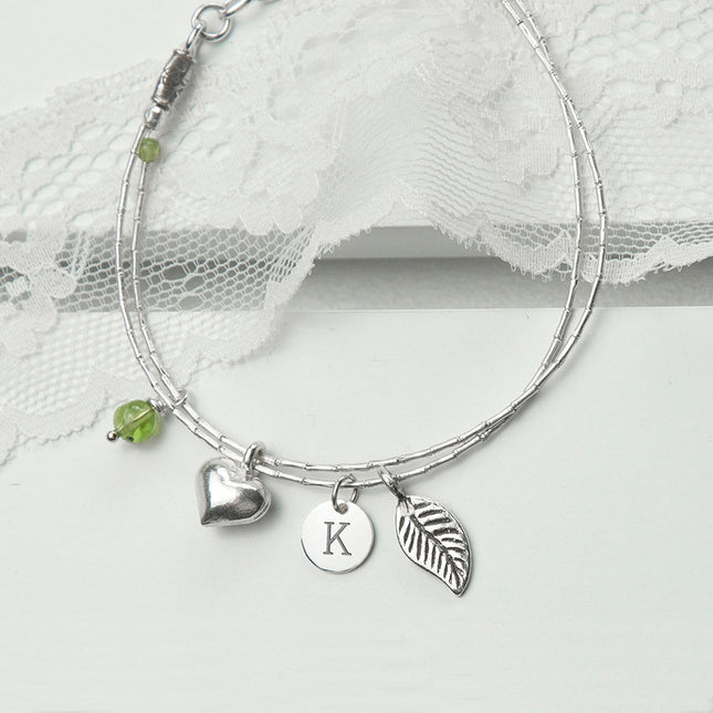 Personalised Sterling Silver Peridot Charms Bracelet