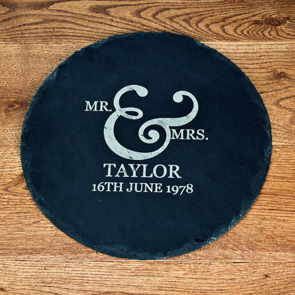 Personalised Romantic Couples Ampersand Round Slate Cheese Board