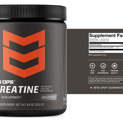 MTN OPS Creatine Monohydrate Powder, Unflavored 50 Serving Tub – 100% Pure Micronized