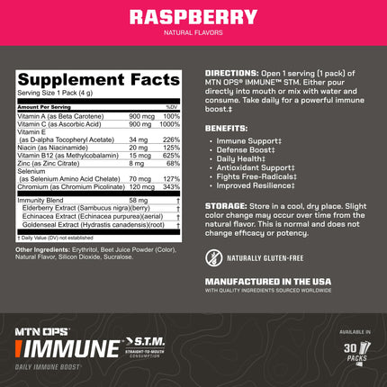 MTN OPS Immune STM Powder Drink Mix – Raspberry Flavor (30 Servings)