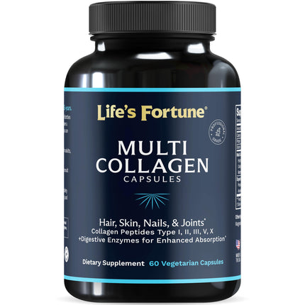 Multi Collagen Peptides Powder Drink Plus – Type I–X, Digestive Enzymes – Skin, Joints, Hair, Nails – Unflavored, 60 Caps