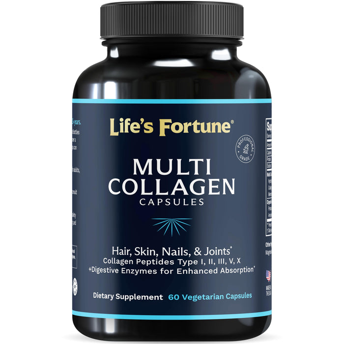 Multi Collagen Peptides Powder Drink Plus – Type I–X, Digestive Enzymes – Skin, Joints, Hair, Nails – Unflavored, 60 Caps