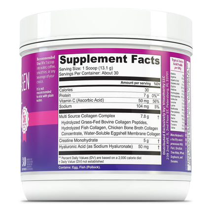 Multi Collagen Protein + Creatine | 5g Creatine Monohydrate, 30 Servings