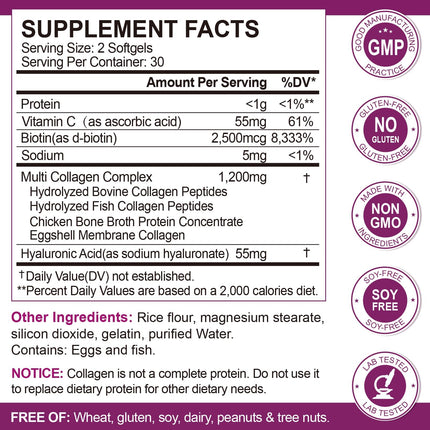 Multi Collagen Peptides Softgels – Type I, II, III, V, X for Skin, Hair, Nails & Joints | Non-GMO