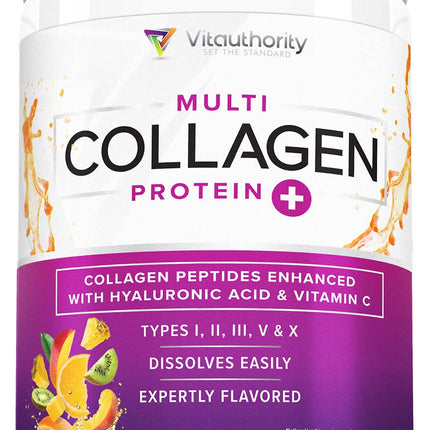 Multi Collagen Peptides Powder for Women – Hydrolyzed Collagen with Vitamin C & Hyaluronic Acid (Tropical Punch, 30 Servings)