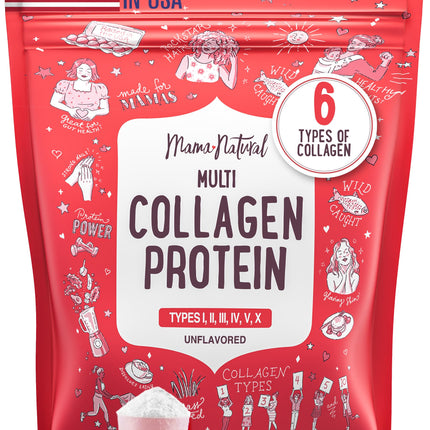 Mama Natural Multi Collagen Protein Powder – Unflavored, Hydrolyzed 16 oz | Grass-Fed Bovine, Wild Fish & Eggshell Membrane