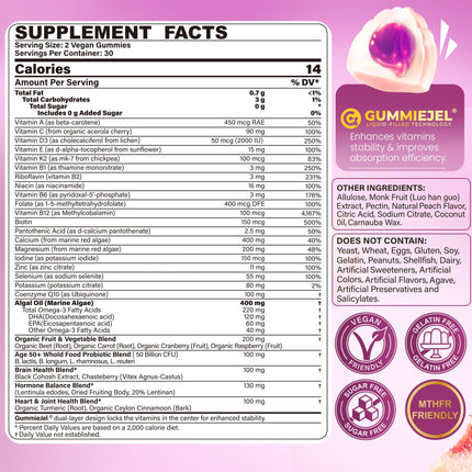 Multivitamin for Women 50+ Gummies – Vegan, Sugar Free, Omega-3, D3 K2, CoQ10