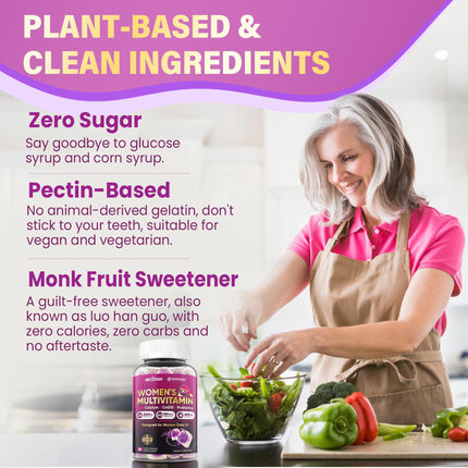 Multivitamin for Women 50+ Gummies – Vegan, Sugar Free, Omega-3, D3 K2, CoQ10