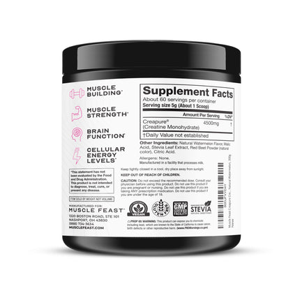 Muscle Feast Creapure Creatine Monohydrate Powder – Natural Watermelon, 60 Servings, 300g