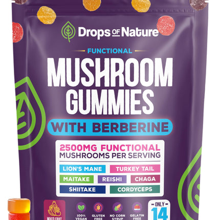 Mushroom Gummies & Berberine - 7-Mushroom Complex (60 Gummies) | Focus & Immunity