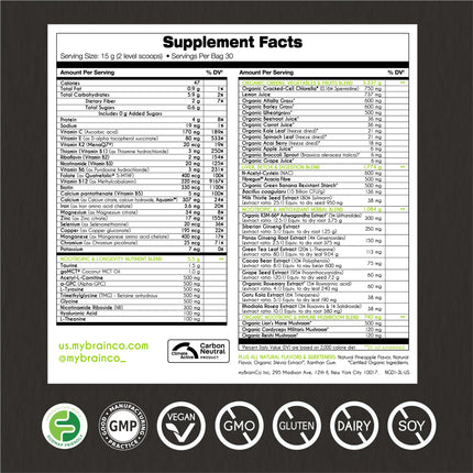myBrainCo. Nootropic Greens — Premium Organic Brain, Body & Longevity Optimizer (15.9 oz)