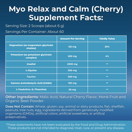 MYOXCIENCE Myo Relax and Calm | Myo-Inositol, L-Theanine, Taurine, Magnesium & GABA | Sleep, Neurotransmitter & Hormone Support (Cherry, 60 Servings)