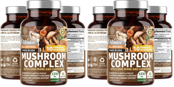 N1N Premium Mushroom Complex: 10x Powerful Mushrooms for Immunity, Brain & Energy - 60 Veg Caps (Pack of 2)