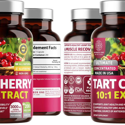 N1N Tart Cherry Extract Capsules – 200 Veg Caps (Pack of 2), 3000 mg