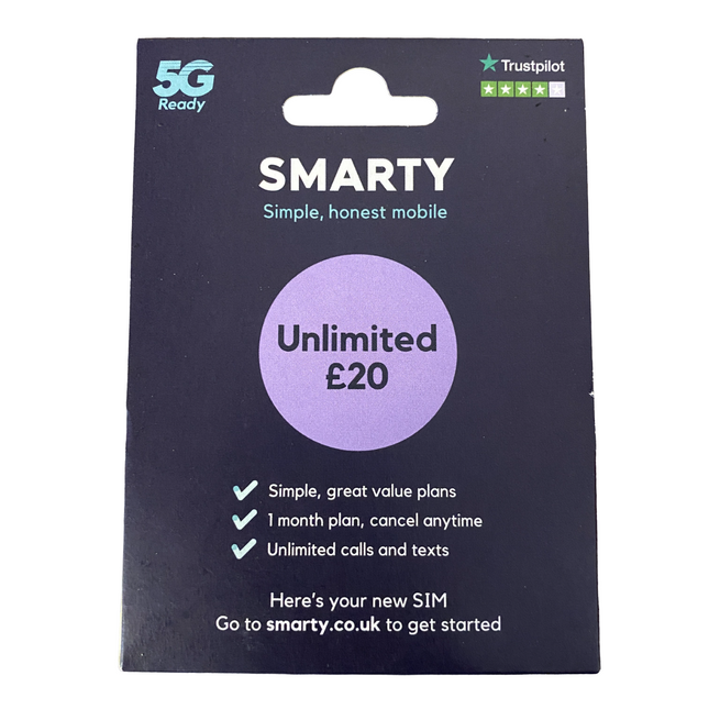 Smarty Pay As You Go Sim Card - £20