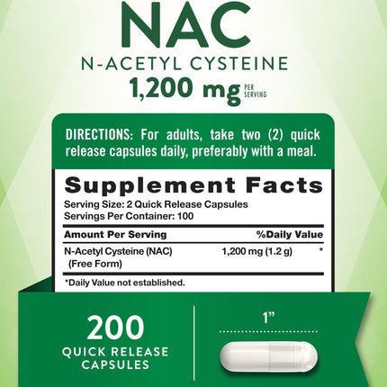 Nature's Truth NAC N-Acetyl Cysteine 1,200 mg | 200 Capsules | Pack of 2 | Non-GMO & Gluten Free