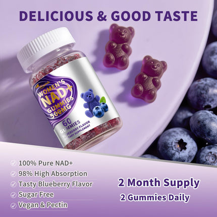 3 Pack NAD Gummies for Women - 500mg NAD, Vegan, Sugar-Free, Blueberry
