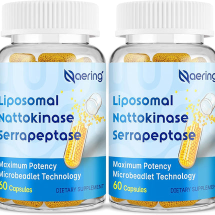 Naering Liposomal Nattokinase 12,000 FU + Serrapeptase 360,000 SPU – 60 Capsules (2 Bottles)