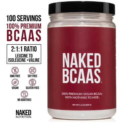 NAKED BCAAs Amino Acids Powder – 500g, 2:1:1, Vegan, Unflavored, 100 Servings