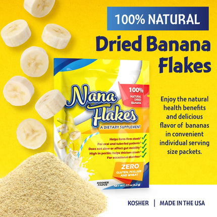 Nana Flakes 100% Pure Banana Flakes Medical Food Powder – Digestive Support (100 Single-Serve Packs)