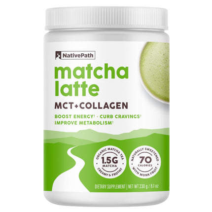 NativePath Collagen Peptides – Hydrolyzed Type I & III Collagen | Keto & Paleo, Grass-Fed, Matcha Latte 230g