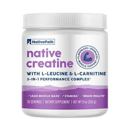 NativePath Creatine Monohydrate Powder with L-Leucine & L-Carnitine — 30 Servings