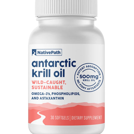 NativePath Krill Oil 500mg + Astaxanthin 200mcg | Phospholipid Omega-3 EPA/DHA, 30 Softgels