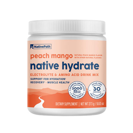 NativePath Native Hydrate – Zero-Sugar Electrolyte Powder with BCAAs (Peach Mango)