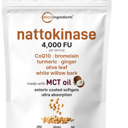 Nattokinase 4,000 FU Enteric Softgels with MCT Oil – 7-in-1 Cardiovascular Support (240 Softgels)