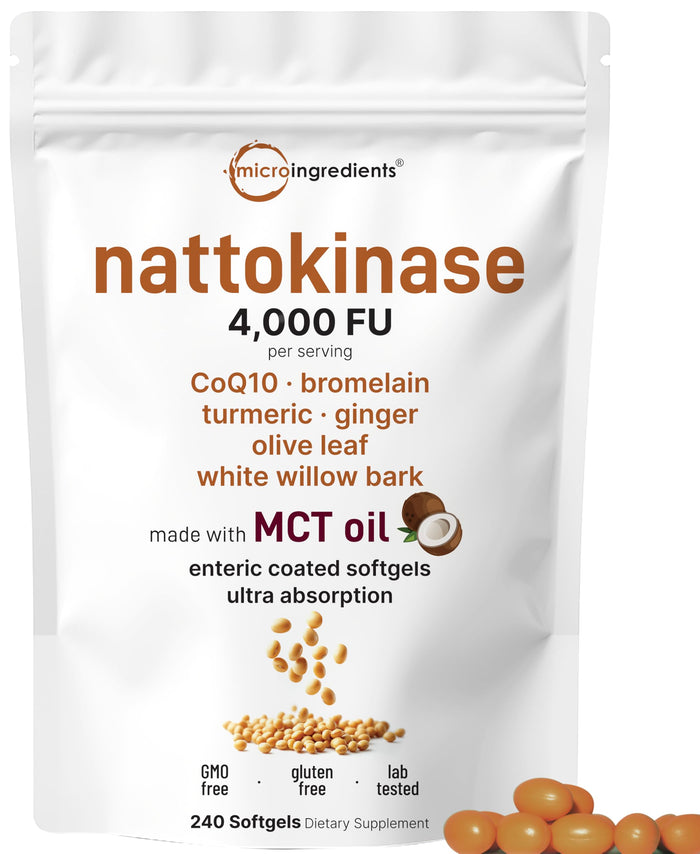 Nattokinase 4,000 FU Enteric Softgels with MCT Oil – 7-in-1 Cardiovascular Support (240 Softgels)