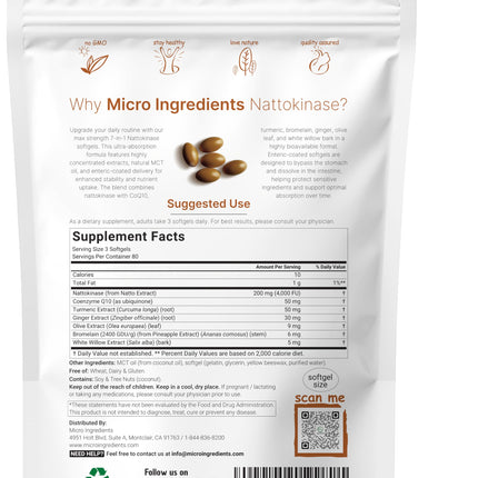 Nattokinase 4,000 FU Enteric Softgels with MCT Oil – 7-in-1 Cardiovascular Support (240 Softgels)