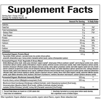 Natural Factors Whole Earth & Sea Organic Fermented Greens Chocolate – Vegan, 15.5 oz