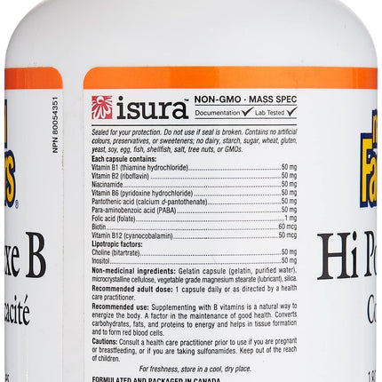 Natural Factors Hi Potency B Complex 180 CT – Energy & Nerves