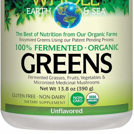 Natural Factors Whole Earth & Sea Organic Fermented Greens — Vegan, Unflavored, 13.8 oz