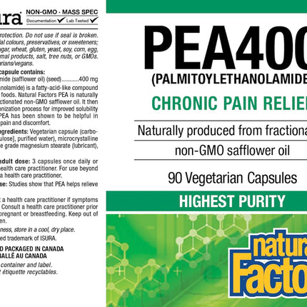 Natural Factors PEA400 - Pure Palmitoylethanolamide for Nerve & Comfort (90 Capsules)
