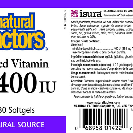 Natural Factors Mixed Vitamin E 400 IU – Antioxidant Support (180 Softgels)