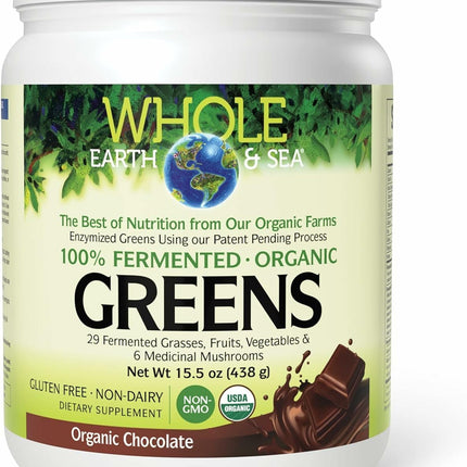 Natural Factors Whole Earth & Sea Organic Fermented Greens Chocolate – Vegan, 15.5 oz