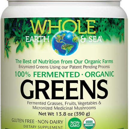 Natural Factors Whole Earth & Sea Organic Fermented Greens — Vegan, Unflavored, 13.8 oz